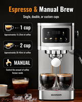 Cafetera Espresso SHARDOR de 45 oz con Tanque de Agua Extraíble, Compacta, Blanca, 20 Bares, Control de Temperatura NTC