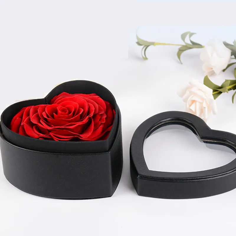 Neue Produktideen 2021 Dekorative konservierte Blumen rosen in Herzform PU-Box LOGO kleine künstliche Hochzeits-Souvenir-Geschenks ets