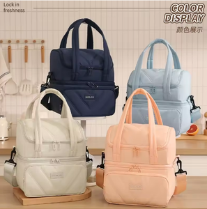2026 Double-layer Large-capacity Insulated Bento Lunch Bag Zipper Portable Water Injection Polyester <b>Material</b> for Camping - Product Image 4