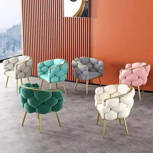 Silla de Casa oro de lujo barato nórdico moderno Metal tela sofá conjuntos terciopelo Ala espera salón acento muebles sillas de sala de estar