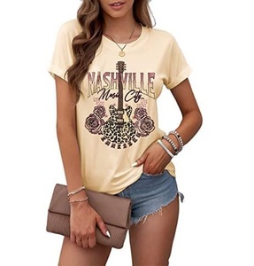Women's Loose-Fitting Nashville T-Shirt Vintage Leopard Guitar Rock Band Country Pattern Jersey Casual XL Shirts for Summer - Product Image 1