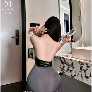 Sexy patent leather <b>patchwork</b> see-through bodycon mini <b>skirt</b>, hot secretary uniform passion set 9430 - Product Image 5