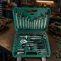 Jeu de clés à douilles à cliquet 61 pièces 72 dents en acier au chrome-vanadium, kit de réparation avec mallette rigide pour automobile, vélo, moto