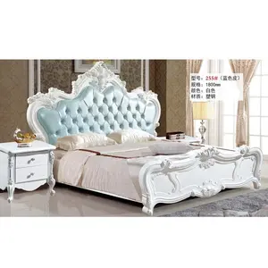 Europese Klassieke Bed Prinses Slaapkamer Meubels Antieke Tweepersoonsbedden Luxe Echt Roze Leer En Massief Houten Prinsessenbed