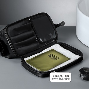 Travel <b>Toiletry</b> Bag For Men Large Capacity Black Leather Double Layer <b>Storage</b> With Dry Wet Separation Bathroom Use - Product Image 4