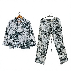 Floral Print Men's Long Sleeve <b>Pajama</b> <b>Set</b> 100% Cotton Satin Fabric Casual Sleepwear Spring Season Woven Pattern gift for her - Product Image 1