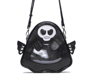 Fabricante de bolsos Ita, mochila de piel sintética con cara bordada personalizada para mujer, bolso Ita de murciélago gótico de Halloween con alas extraíbles - Product Image 5