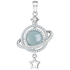 Colgante de Plata S925 con Jade Natural Grado A, Diseño Planeta Sueño de Agua Azul, Colgante de Jade con Textura de Hielo, Collar para Mujer - Product Image 2