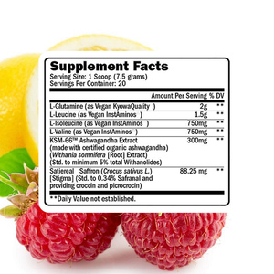 Meilleure vente de <span class=keywords><strong>poudre</strong></span> aminée BCAAS végétalien en <span class=keywords><strong>poudre</strong></span> favorise la gestion du poids saveur framboise citron avec extrait d'ashwagandha - Product Image 2