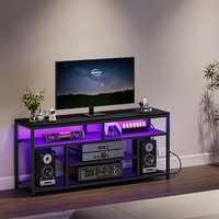 Soporte de TV Negro al por Mayor, Mesa de Consola de Televisión de Madera Negra, Mueble de Entretenimiento Flotante, Mueble para Equipos Multimedia Negro Moderno