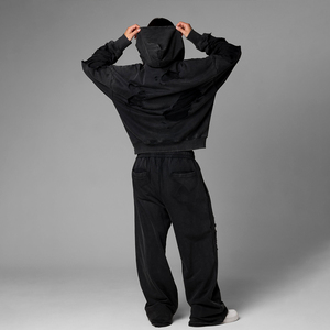 High Quality Custom Logo Breathable Unisex Distressed Hoodie <b>Set</b> Oversized Wide Leg Pants Hip Hop Vintage Sweatsuit - Product Image 5
