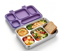 Boîte à lunch rectangulaire en acier inoxydable à 5 compartiments, sans BPA, résistante au lave-vaisselle, étanche, avec couvercle en silicone, récipient alimentaire