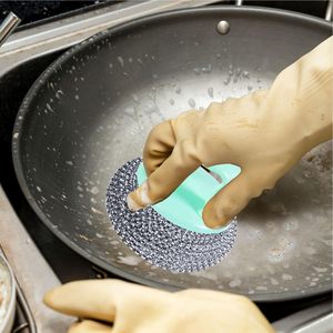 Non-Scratch Imitative Stainless Steel Scrubber PET Palm <b>Scrub</b> Kitchen Cleaning <b>Brush</b> Plastic Pot Dish <b>Brush</b> - Product Image 4