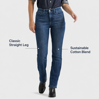 Jean ample pour femme, coupe droite, taille haute, jambe large, en denim extensible, bleu lavable, taille 10