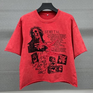 เสื้อยืดผู้ชายทรงโอเวอร์ไซส์ ผ้าคอตตอน 100% ปักขอบดิบ พิมพ์ลาย คอกลม ผ้าหนา ซักแล้ว รับผลิตตามสั่ง ขายส่ง - Product Image 1