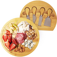 Planche à découper en bois écologique chinoise pas chère avec tiroir coulissant et plateau à fromage rond, compatible lave-vaisselle, avec ensemble de couteaux