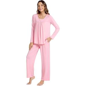 Ensemble de pyjama pour femmes à manches longues personnalisé, coupe confortable, viscose bambou, pantalon de nuit avec poche, tricot doux, 2 pièces - Product Image 3
