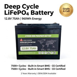 Batería de Ciclo Profundo LiFePO4 12.8V 75Ah 960Wh, Batería de Almacenamiento de Energía con BMS Inteligente Integrado, Certificación CE para Respaldo Solar en RV - Product Image 1