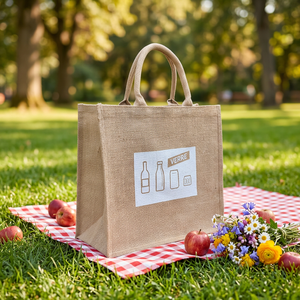 Bolsa de Compras de Yute con Etiqueta de Reciclaje Verre, Tamaño Mediano, Bolsa de Mano para Comestibles - Product Image 3
