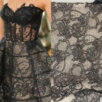 Fil de soie noir et blanc, tissu en dentelle pour robe de mariée, accessoires de dentelle ajourée pour robes européennes et américaines