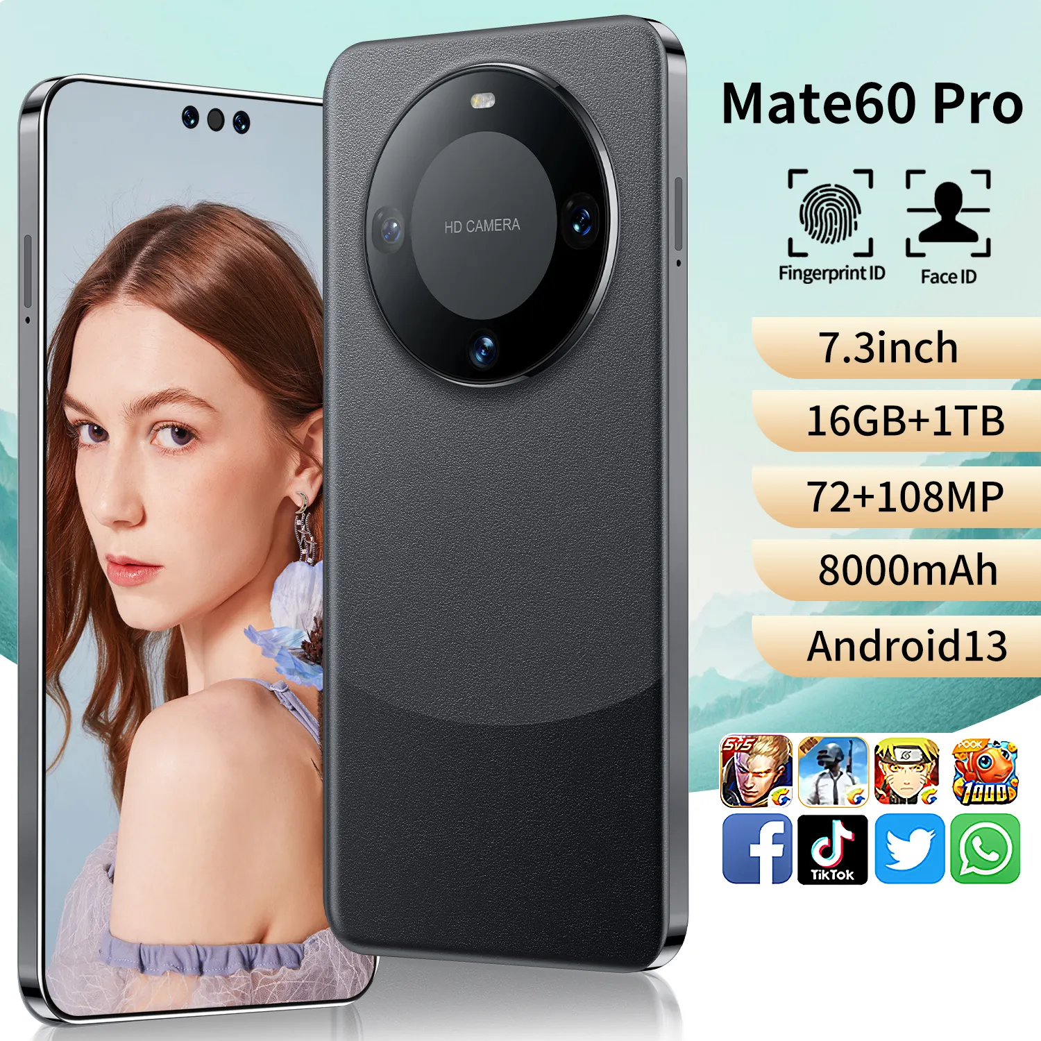 미국 영국 핫 셀링 Mate60Pro 스마트 폰 안드로이드 무선 이어폰 BT 휴대 전화 잠금 해제