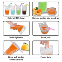 Pochettes Doypack en plastique refermables à fermeture éclair pour boissons congelées, smoothies et jus, transparentes, pour adultes, avec pailles