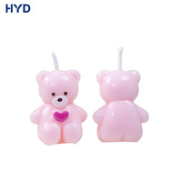 Bougie d'anniversaire 3D Ours en peluche mignon 2026, sans fumée, en forme de cœur, ours rose qui s'embrasse, en cire, pour baby shower et décorations de fête d'anniversaire d'enfants