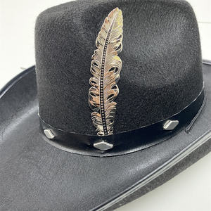 Custom Logo Verzilverde Decoratieve Gegraveerde Veer Voor Cowboyhoeden Gemaakt Hoed Veer Metalen Badge Hoed Spelden - Product Image 1