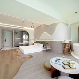 Wholesale Custom <b>Light</b> Wood Hotel King <b>Bed</b> Set Complete Guest <b>Room</b> Furniture With Bedding For Seaside Resort Guesthouse Project - Product Image 5