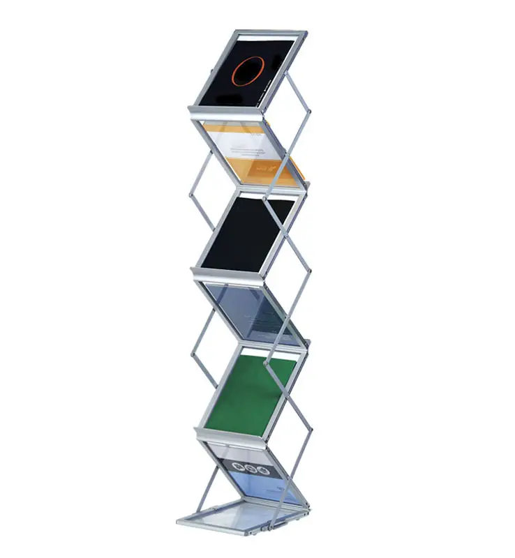 Meris Aluminium 7 Layer A4 Floor Standing Foldable Magazine Rack, Acrylic Brochure Holder Display Rack Exhibitions For Trade Sho