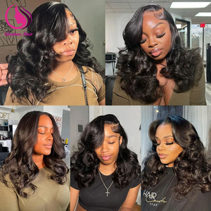 Perruque complète 13x4 noire pour femmes, style bob court ondulé, perruque frontale en dentelle ondulée de 12 pouces, cheveux humains style Body Wave - Product Image 5