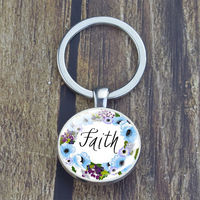 Porte-clés double face en verre cabochon avec verset biblique « Dieu est en elle, elle ne tombera pas »