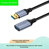 Kabel Ekstensi USB 3.0 Male-to-Female dengan Selubung Jala, Konduktor Tembaga untuk Mouse dan Keyboard Komputer; Kabel Data Kecepatan Tinggi
