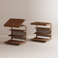 Table d'appoint en bois massif à 4 niveaux en forme de C avec 2 roulettes verrouillables et sac de rangement, mobilier de salon moderne du milieu du siècle BJ014