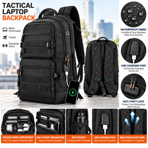 Sac à dos tactique imperméable EDC, avec serrure antivol et port de charge USB, organiseur d'ordinateur portable urbain - Product Image 1