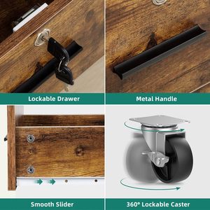 Tủ hồ sơ gỗ, Tủ hồ sơ di động Tủ hồ sơ bên 2 ngăn kéo cho thư, pháp lý, kích thước A4 với kệ lưu trữ mở - Product Image 4