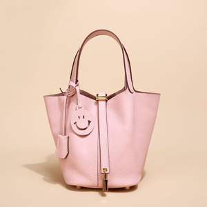 Bolsos de cuero genuino al por mayor para mujer, bolsos casuales tipo cubo, bolsos de mano de nuevo estilo, bolsos de moda tipo cesta para mujer - Product Image 6