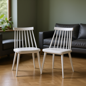 Ensemble de 2 chaises de salle à manger Db Midcentury Spindle Back, revêtement en cuir PU blanc, pour salon, bureau à domicile - Product Image 2