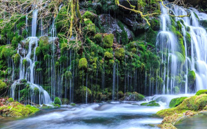 <span class=keywords><strong>Papier</strong></span> <span class=keywords><strong>peint</strong></span> mural 3D personnalisé non tissé, effet cascade, montagnes vertes, paysage aquatique, photo murale 3D à coller et décoller - Product Image 3