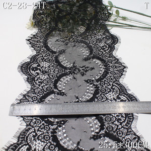 Tela de Encaje Chantilly Negra de 25 cm de Ancho, Encaje con Borde de Pestañas y Flores, Encaje Floral Chantilly Francés para Ropa, <span class=keywords><strong>Vestidos</strong></span> de Mujer - Product Image 2