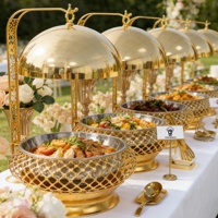 Recipientes para Calentar Comida en Bodas y Fiestas, Elegantes y Dorados, con Tapa Colgante, Recipientes para Calentar Comida Dorados