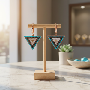Pendientes de Forma Triangular, Pendientes Geométricos con Piedras Mixtas, Joyería Turca Hecha a Mano al por Mayor, Plata de Ley 925 - Product Image 3