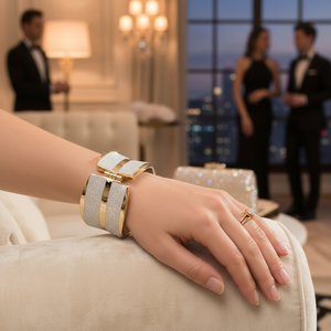 Braccialetti incernierati in oro placcato bianco Glitter alla moda con elegante Design a cerniera - Product Image 3