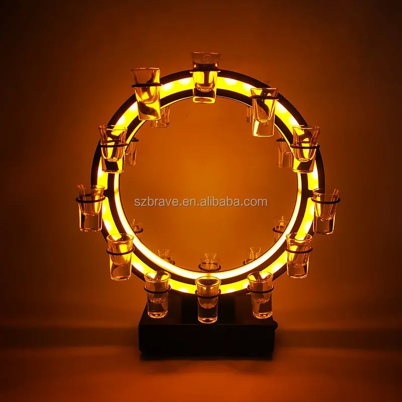 Suporte de vidro para cocktail luminoso com barra recarregável, suporte para vinho e bandeja de vidro LED roda gigante