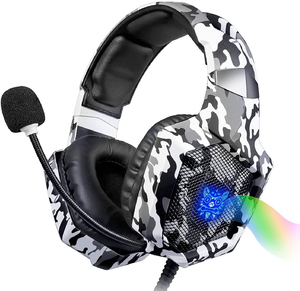 Audífonos para Juegos <span class=keywords><strong>ONIKUMA</strong></span> <span class=keywords><strong>K8</strong></span> con Cable, Color Camuflaje, Estéreo, Micrófono, Luces LED, ANC, Cable de 2.2m, Diadema para Uso Deportivo y de Aviación - Product Image 2