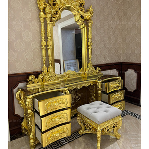 <strong>Victorian</strong> Style Bedroom Furniture <strong>Dressing</strong> <strong>Table</strong> with Mirror and Stool Gold Finish Handmade and Storage Features - Product Image 3