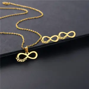 Vente en gros de pendentif symbole de l'infini, collier à 8 chiffres en acier inoxydable, ensemble de boucles d'oreilles à la mode avec chaîne clavicule