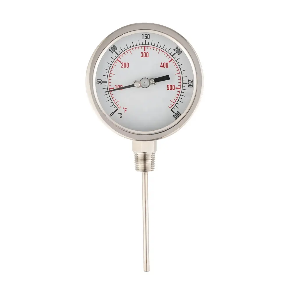 4,0 ''tamanho de discagem termômetro industrial 0-300 graus Celsius 0-500 Fahrenheit 6,0'' Stem 1/2 ''NPT Lowe Mount aço inoxidável