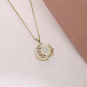Sun Moon Solar Eclipse Necklace Celestial Shining Diamond Necklace 316l Stainless Steel Necklace For Women
