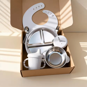Ensemble d'alimentation pour bébé en silicone, très populaire, avec bol à ventouse, assiette compartimentée et manchons amovibles en silicone - Product Image 2